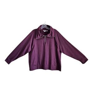 CHICO'S 3 Women's XL 1/4 Zip Top Heathered Plum Purple Long Sleeve Bust 44"